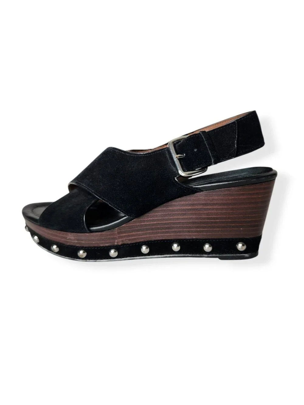 Donald Pliner Black Studded Suede Platform Open Toe Sandals Size 8.5